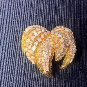 Vintage Panetta Gold-Tone Heart Brooch with Pale Pink Chip Accents